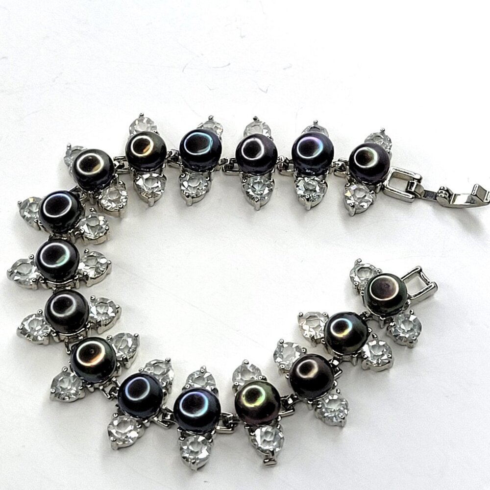 Stunning Black Pearls with Crystals Bracelet - One Of A Kind